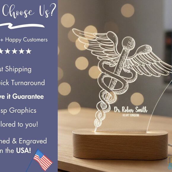 Custom Nurse Night Light | Caduceus Doctor & Surgeon Gift for Medical Staff - Picture 4 of 8